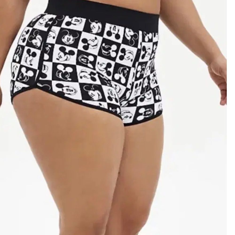 Disney Women Swim Black and White Mickey Checkerboard Swim Shorts